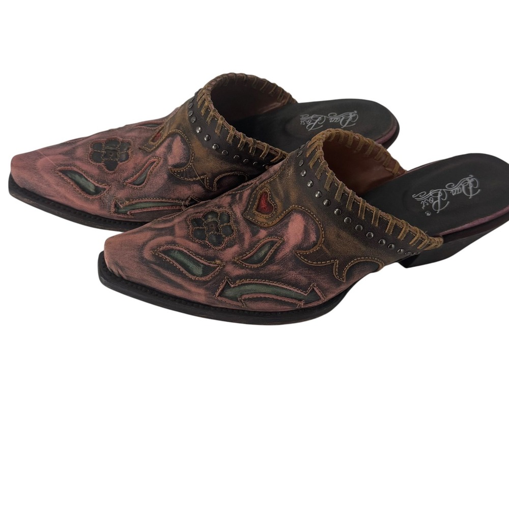 Dan Post Womens Pink Leather Western Mules Pointed Toe Heart Floral Clogs 9.5 M - Picture 4 of 11